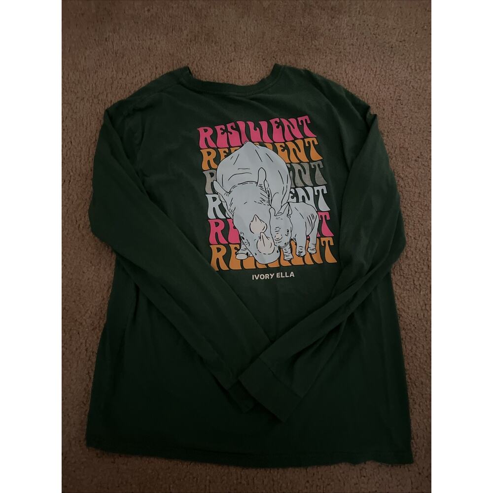 Ivory Ella Mint Green Long Sleeve Women's T-Shirt M Elephant Pocket / Rino